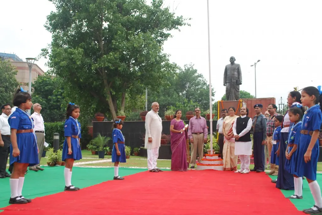 Mira Aggarwal with schoolchildren at the Independence Day flag hoisting ceremony